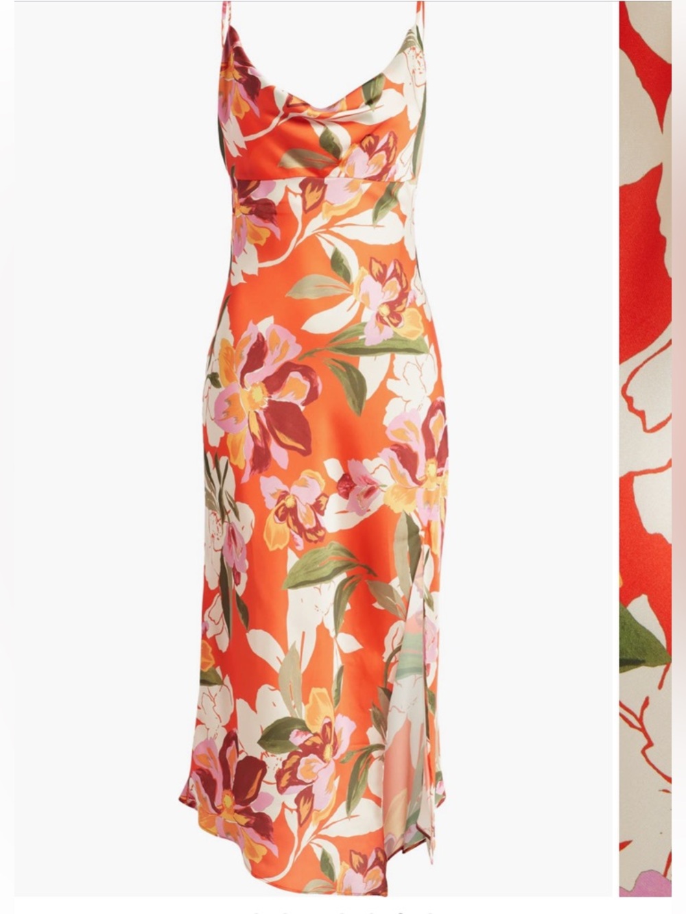 Adelyn Rae Red-Orange Floral Satin Midi Slip Dress